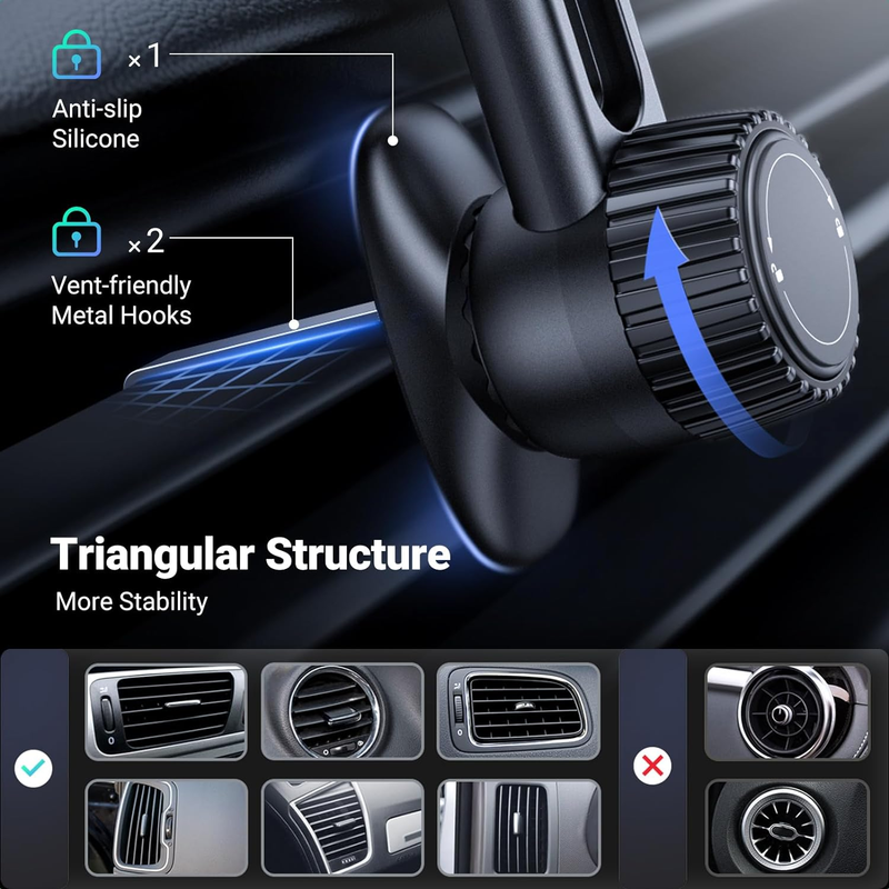 Magsafe Phone Mount for Car, Not Blocking Air Vent, with 2 Metal Rings for All P