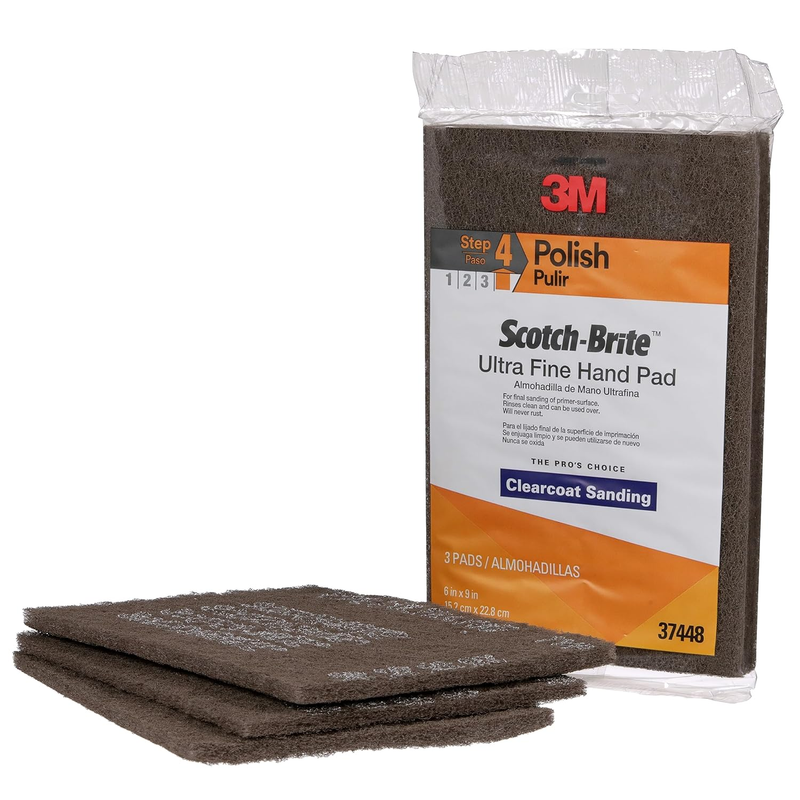 Scotch-Brite Ultra Fine Grade 7448 Hand Pad, Pack of 3, 6 in x 9 in Hand Pads, N