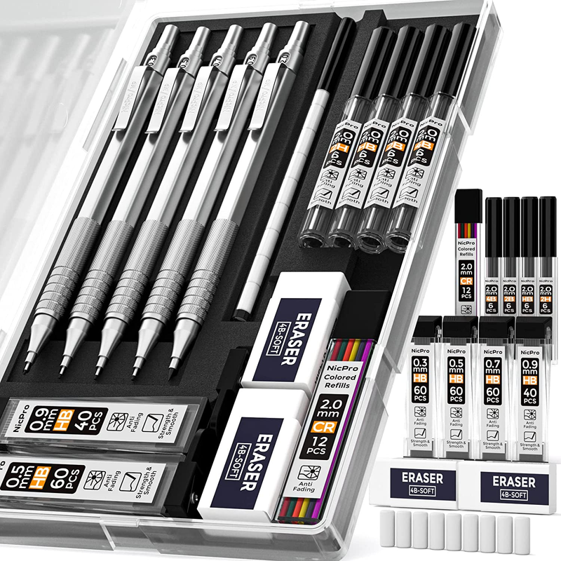 Set, Metal Drafting Pencils 0.3, 0.5, 0.7, 0.