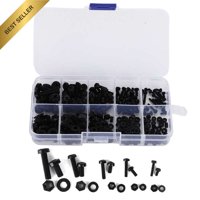 270Pcs/Box Nylon Screws, Bolts, Nuts and Washers Assortment Set with Screw Stora