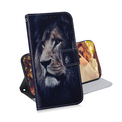 For Various Phone Cool Lion Card Wallet Case Magnetic Flip Bag Stand Cover Back