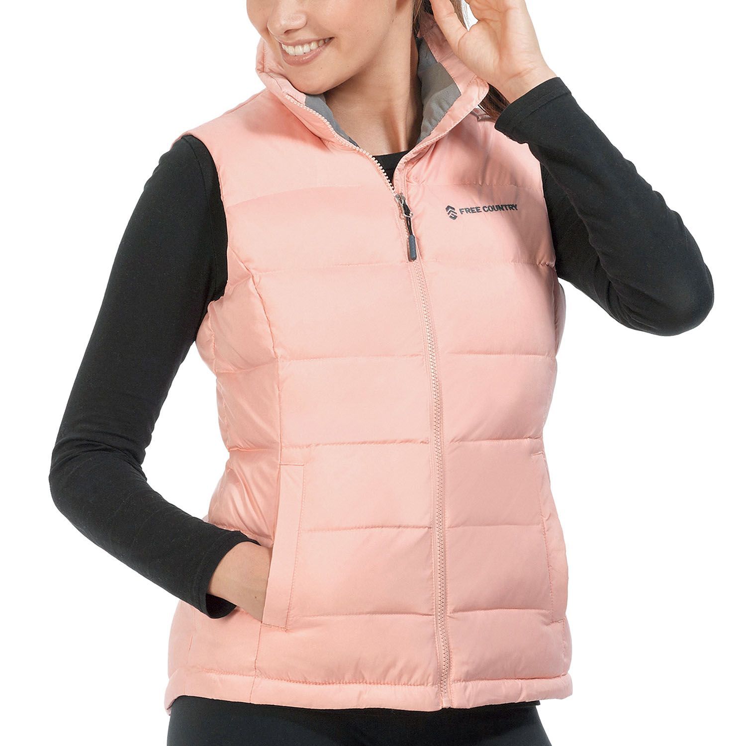 ダウンジャケット・コート +DEINET+ ESSENTIAL ROUND KNIT VEST IN PINK KDCBE4S52111200F FREE COUNTRY WOMEN'S LIGHTWEIGHT SOFT & COZY DOWN VEST, PINK