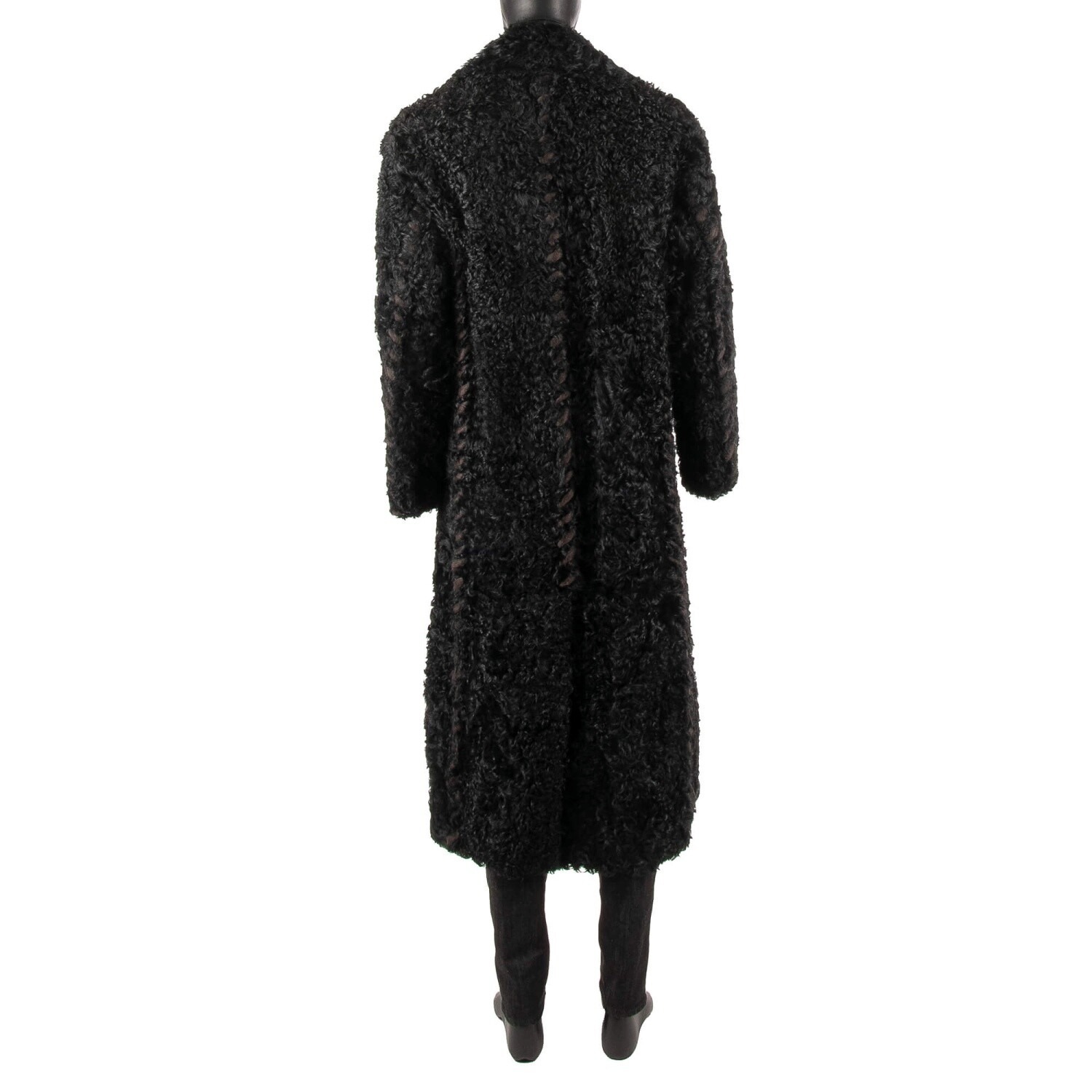 Pre-owned Dolce & Gabbana Runway $9.500 Oversize Long Lamb Fur Leather Coat Black 11225