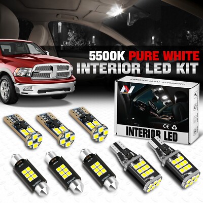 [8шт] Для 02-09 Dodge Ram Белая внутренняя светодиодная купольная карта Canbus, Лицензионная лампочка