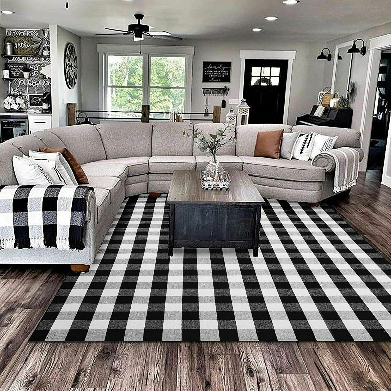 Buffalo Plaid Rug 8' x 10' Buffalo Check Rug Cotton Black and White