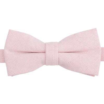 Light Pink Herringbone Mens Adjustable Pre-Tied Bow Tie Pocket Square by DQT