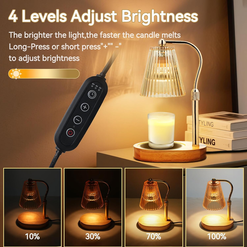 Candle Warmer Lamp with 2Bulbs, Adjustable Height Dimmable Wax Warmer with Timer