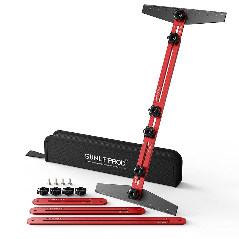 Stair Tread Template Tool - Solid Stair Tread Gauge, Shelf Layout Tool & Stair Tread Template Tool Jig, Stair Tread Measuring Tool Compatible with Many Types of Layout Projects (Red-Gray)