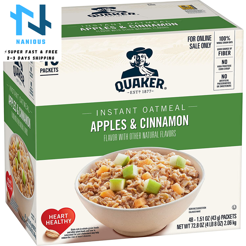 Quaker Instant Oatmeal, Apples and Cinnamon, Individual Packets (48 Count of  51