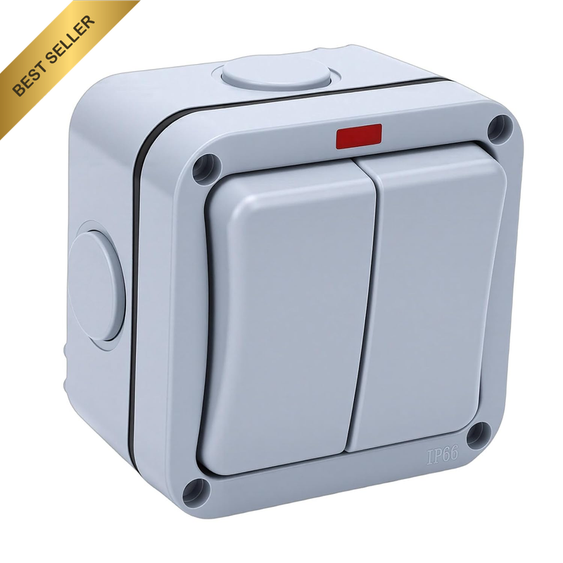Outdoor Light Switch, 20A Weatherproof IP66 Waterproof 2 Gang Dual Control Exter