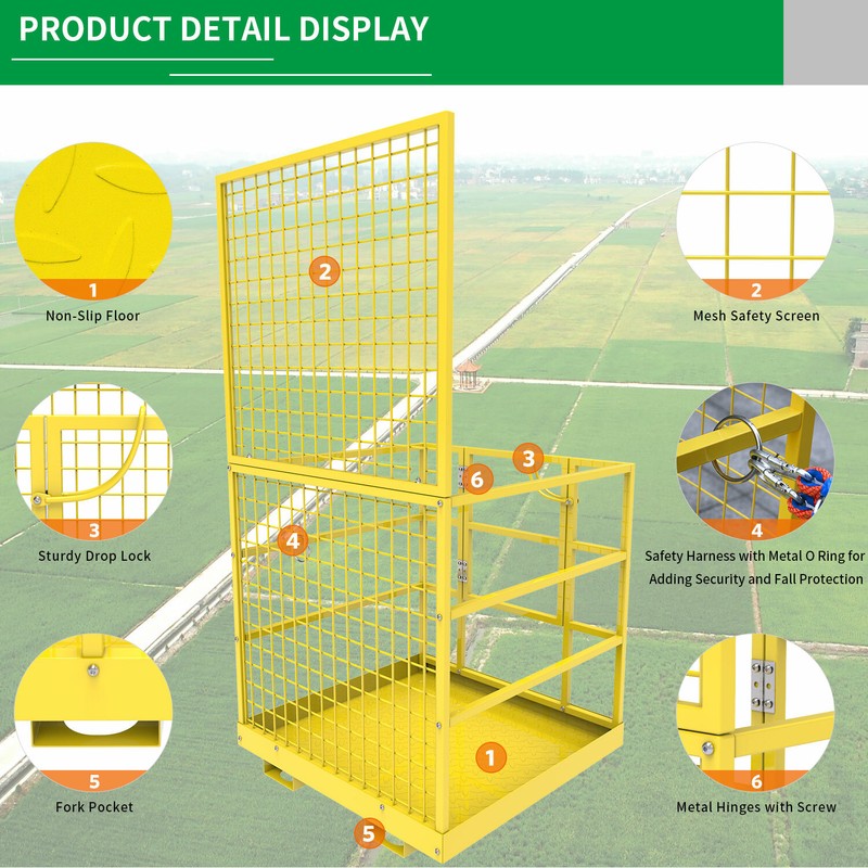 45x43 Inch Forklift Safety Cage Basket Man Work Stand Platform 1300LBS Capacity
