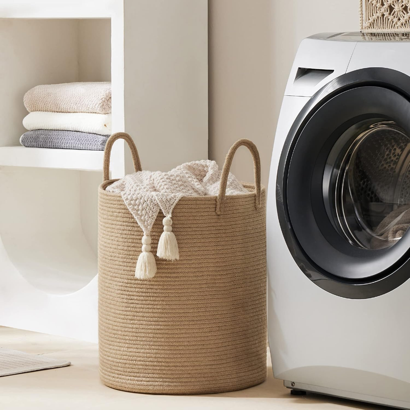 Jute Rope Laundry Hamper Basket by , 58L Tall Laundry Basket, Baby Nursery Hampe