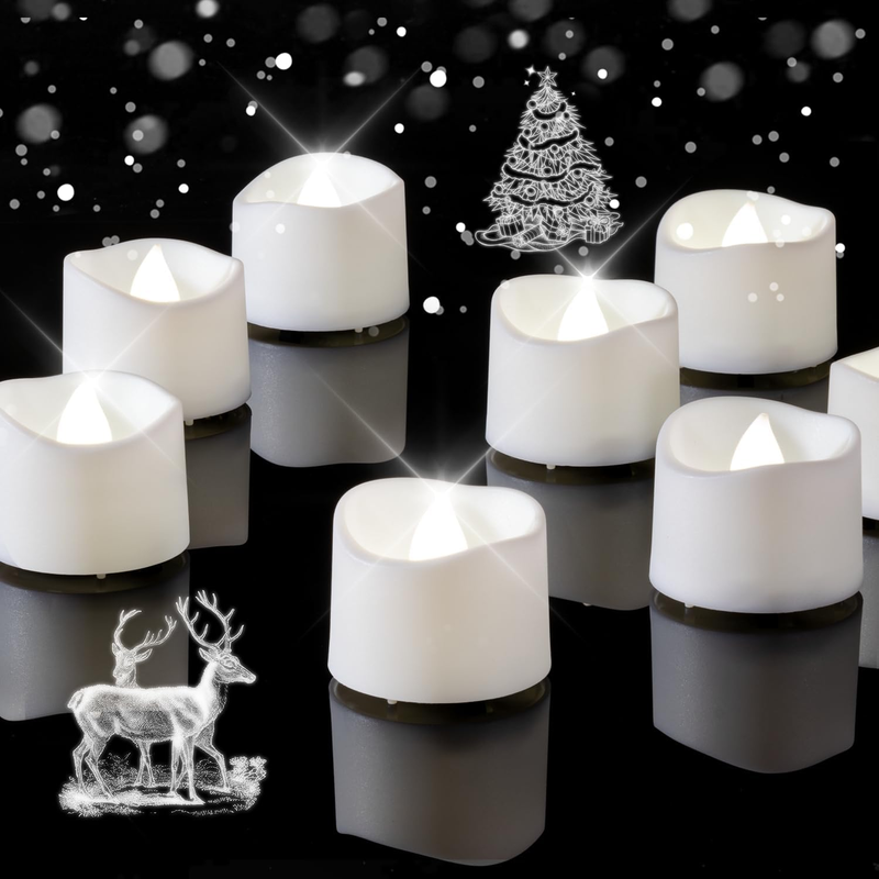 Black Tea Lights Candles Battery Operated, Flameless Votive Candles, Flickering