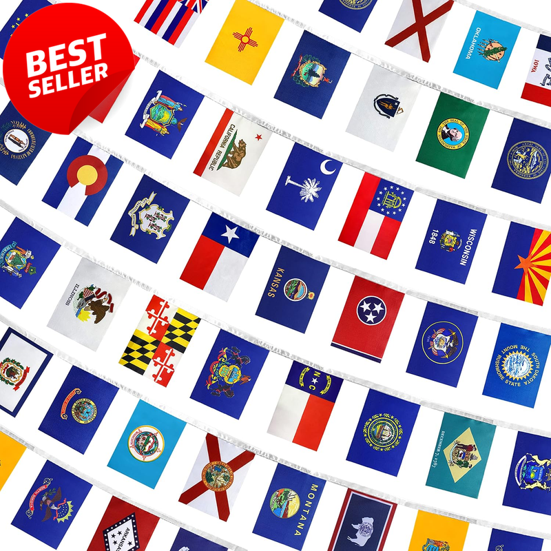 50 State Flags String Banner Set 5 x 8 Inch 68 Ft Patriotic Decor - US