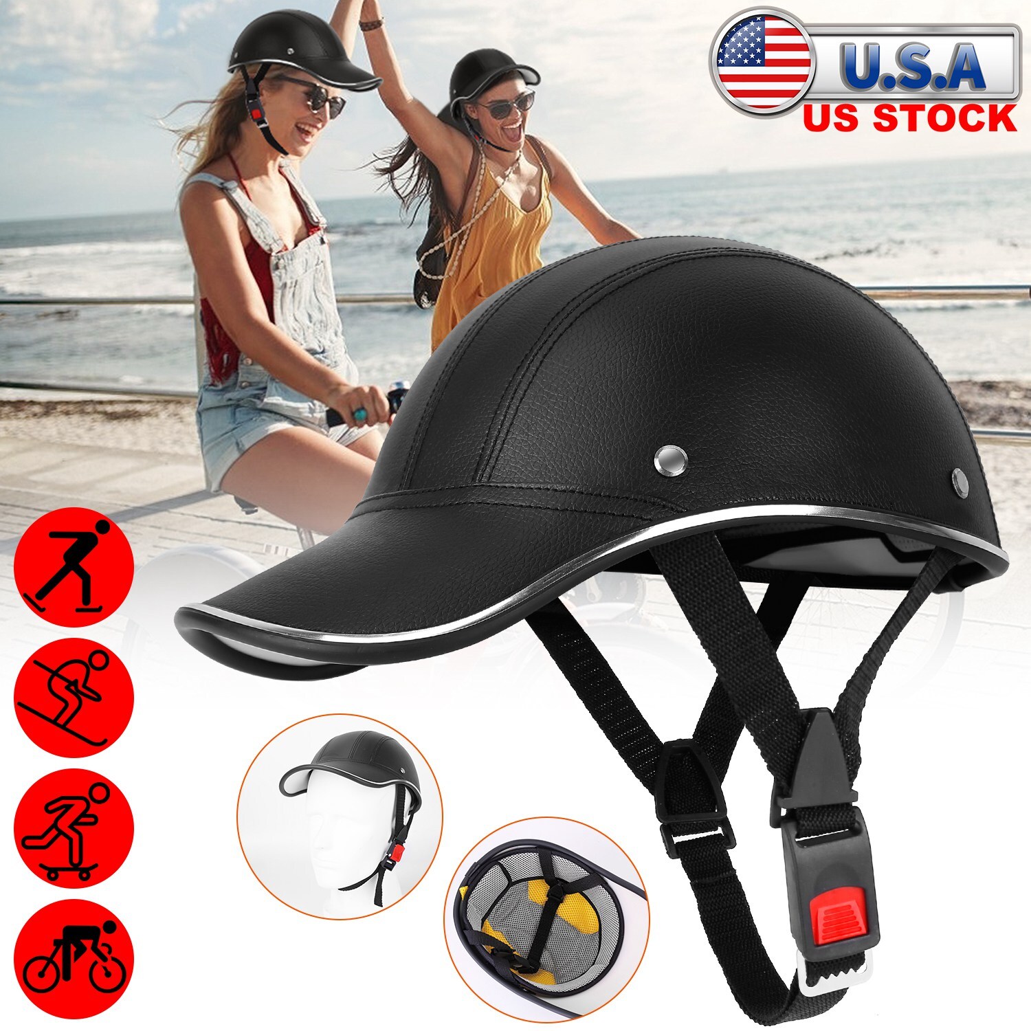Motorcycle Unisex Adjustable Safety Helmet Baseball Cap