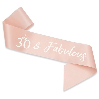 Rose Gold 30Th Birthday Sash With Gold Foil Words, Fabulous 30 Birthday Sat�
