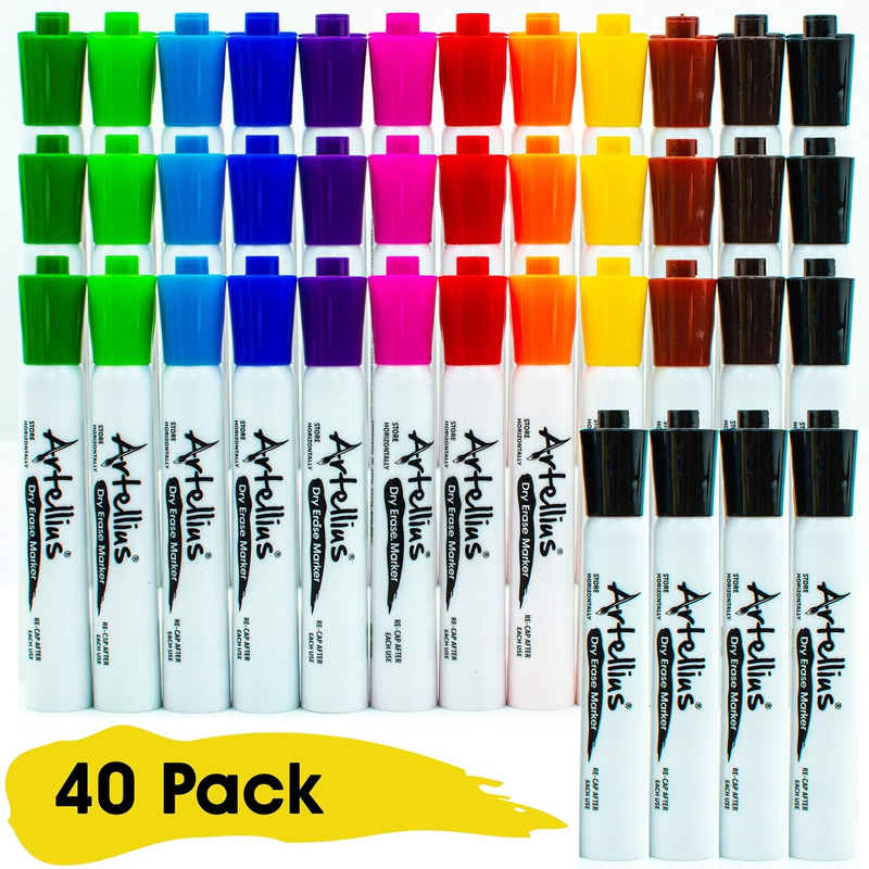 40 Pack of Dry Erase Markers (12 ASSORTED COLORS W/ 7 EXTRA BLACK) - Thick Barre