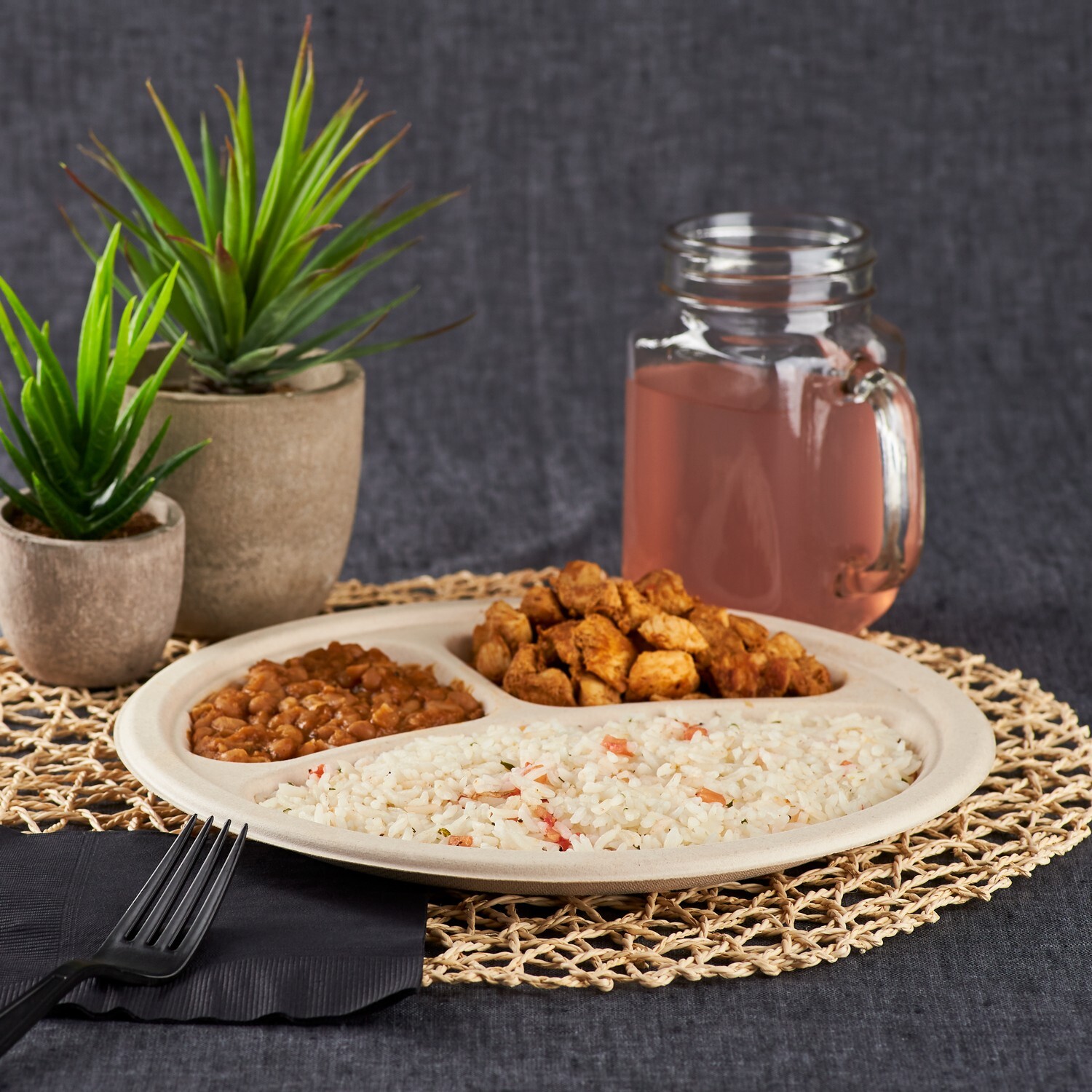 Karat Earth 10'' PFAS Free Bagasse Round Plates, Natural - 500 ct,KE-BPR10N-3CFF