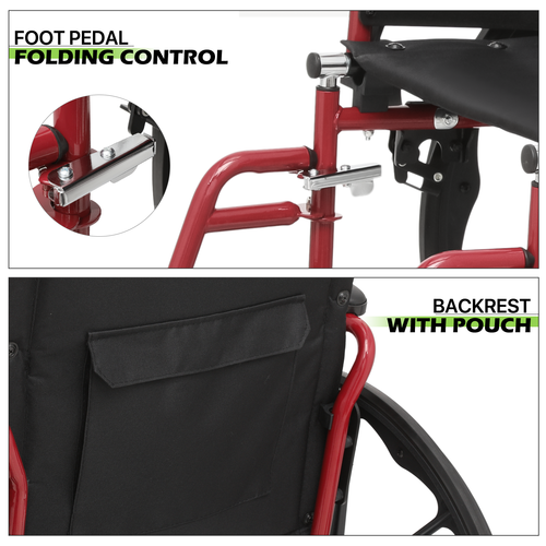 [FDA APPROVED]Folding Manual Medical Wheelchair 18*16" Seat w/Armrest & Footrest