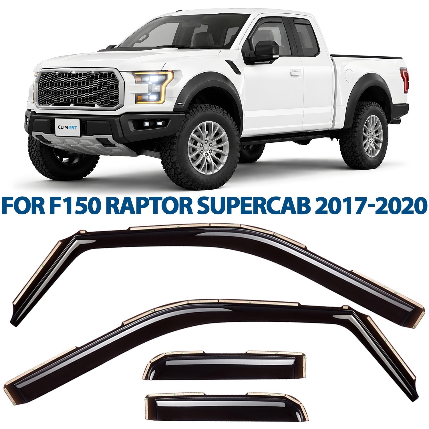 Side Window Deflectors Rain Guards for 2017-2020 Ford F-150 Raptor SuperCab
