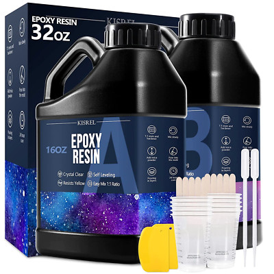 KISREL Epoxy Resin 32OZ Crystal Clear Epoxy Resin Kit No Yellowing No Bubble Art