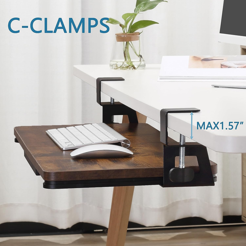 Keyboard Tray under Desk, 26.77" X 11.81" Large Size Keyboard Tray with C Clamp-