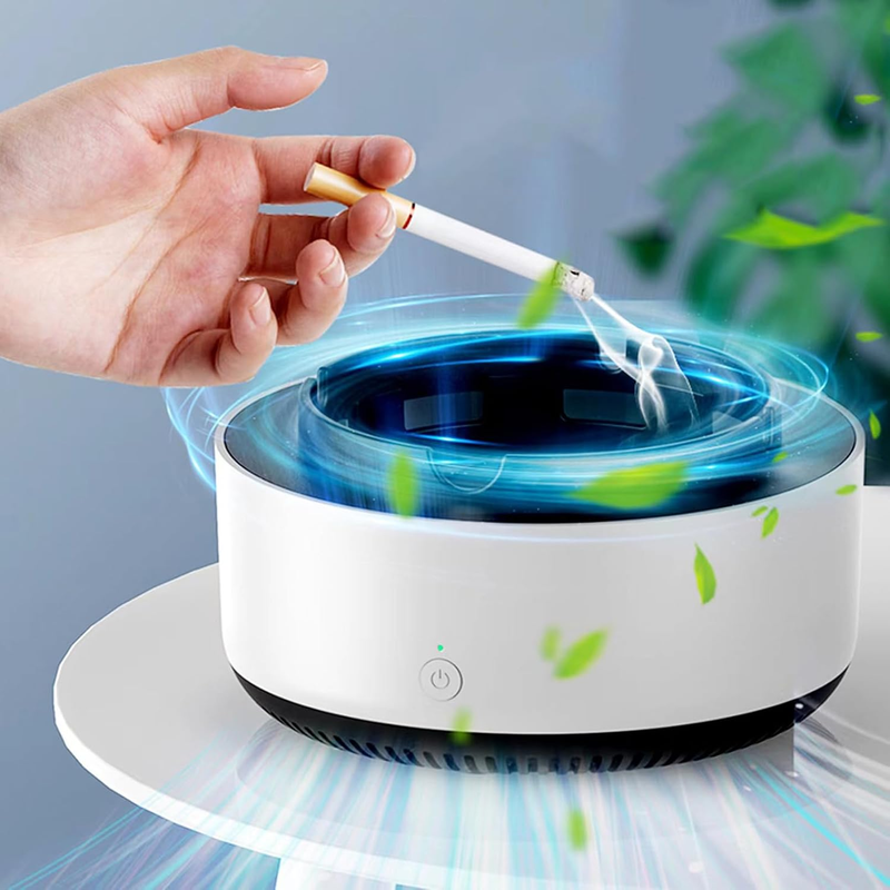 2 in 1 Multifunctional Smokeless Ashtray,Air Purifier Ashtray with Filter, Best for Home Car or Office (White)