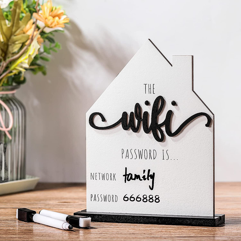 Wifi Pattern Password Sign for Home Wooden Table Sign with Board Erasable Pen