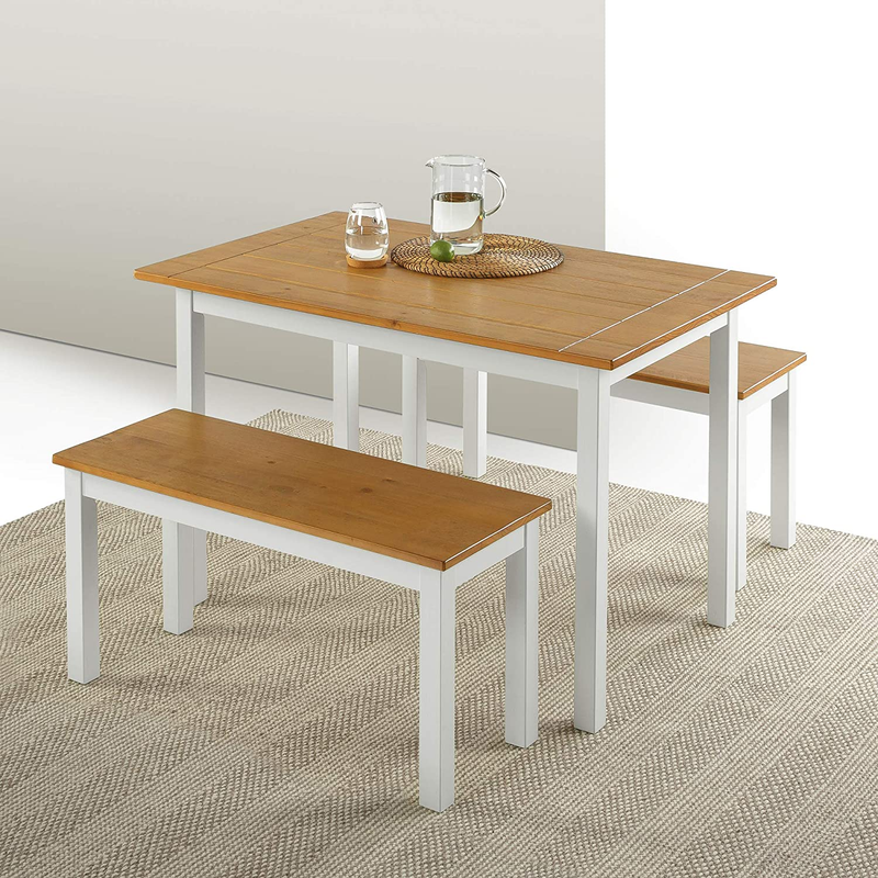 ZINUS Becky Farmhouse Dining Table with Two Benches, 3 Piece