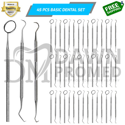 45 Pcs Basic Dental Instruments Set Mirror Explorer C. Plier Clinic German Grade