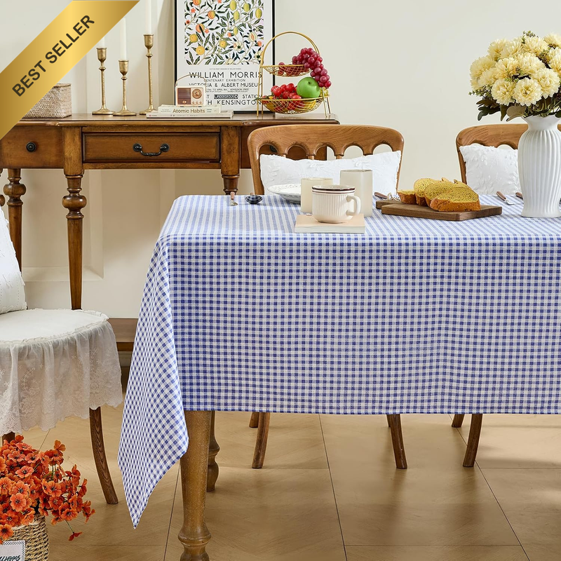 Linen Checkered Tablecloth Rectangle - Heavy Duty Plaid Buffalo Table Cloth - Co
