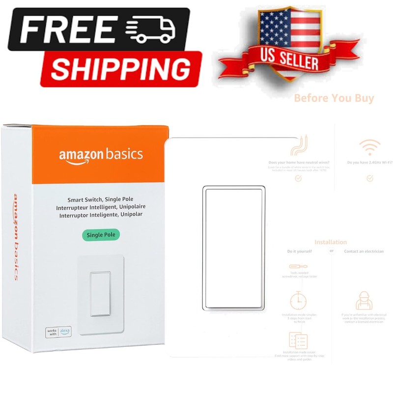 Alexa-Compatible Smart Light Switch, Single Pole Design - Easy Voice