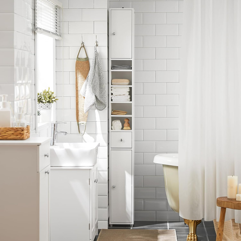Tall Narrow Bathroom Storage Cabinet with Doors – Slim 20x20x180cm Bathroom Orga