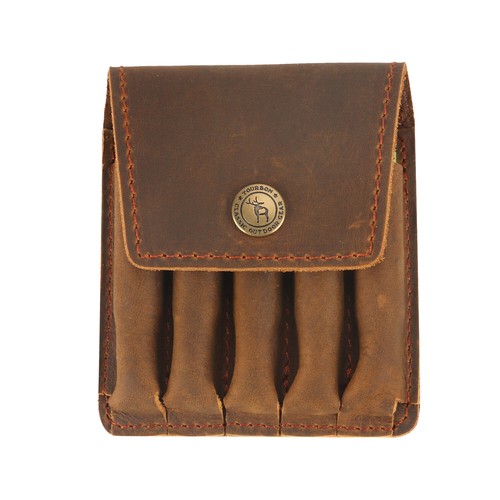 TOURBON Leather Shooting Rifle Ammo Belt Pouch Hunting Cartridge Wallet 5 Rounds