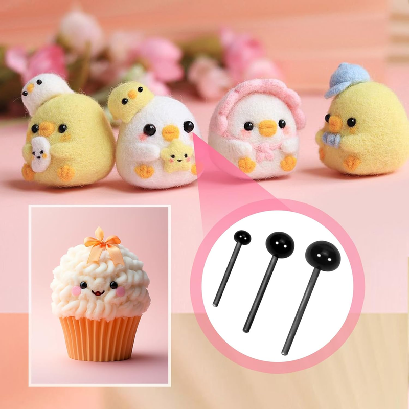 TOAOB 300pcs Black Glass Safety Eyes Set 2mm 3mm 4mm Small Doll Eyeballs on Wire