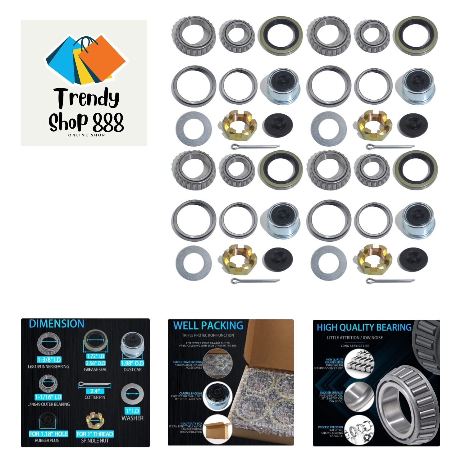 Set Of 2 Trailer Hub Bearings Kit L68149 L44649 W/Grease