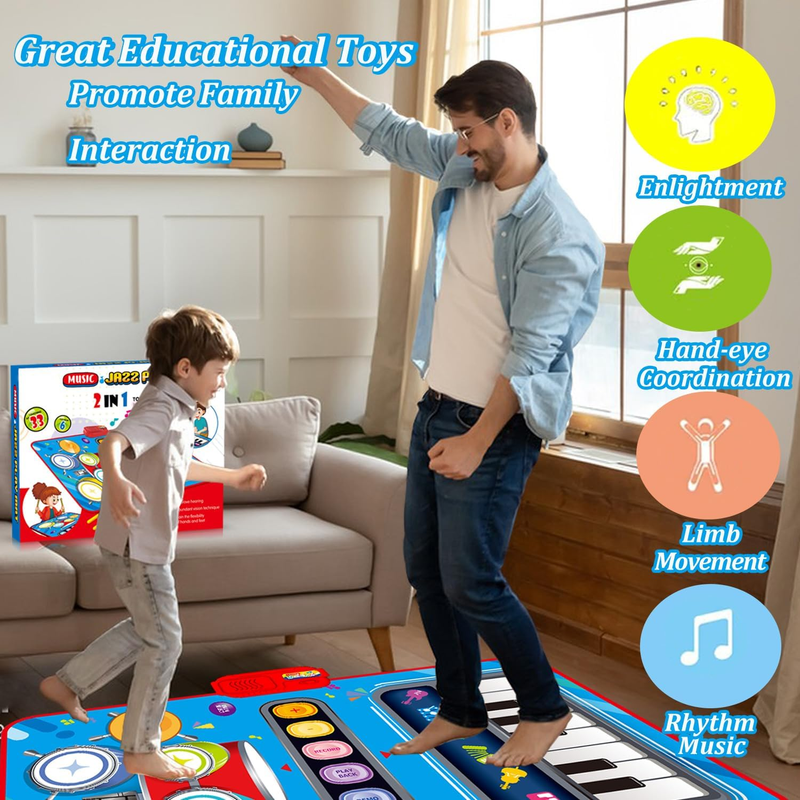 Baby Toys 1 Year Boy 2 in 1 Musical Mats Toddlers 1-3, Piano Keyboard & Drum Mat