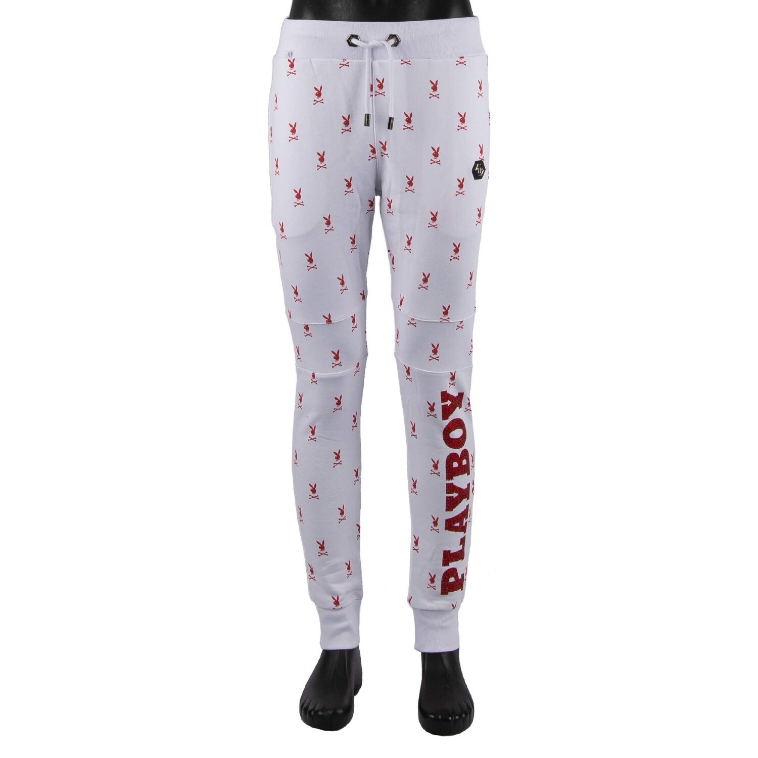 Pre-owned Philipp Plein X Playboy Crystals Jogging Trousers Sweatpants White Red 08473