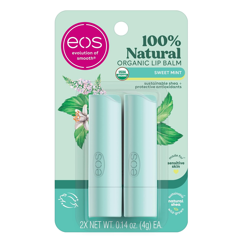 100% Natural & Organic Lip Balm Sticks- Sweet Mint, All-Day Moisture, Dermatolog
