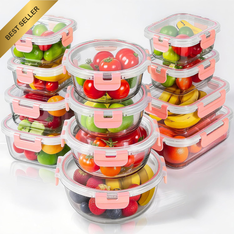 12 Pack Glass Food Storage Containers with Lids, Airtight Leak Glass Meal Prep C