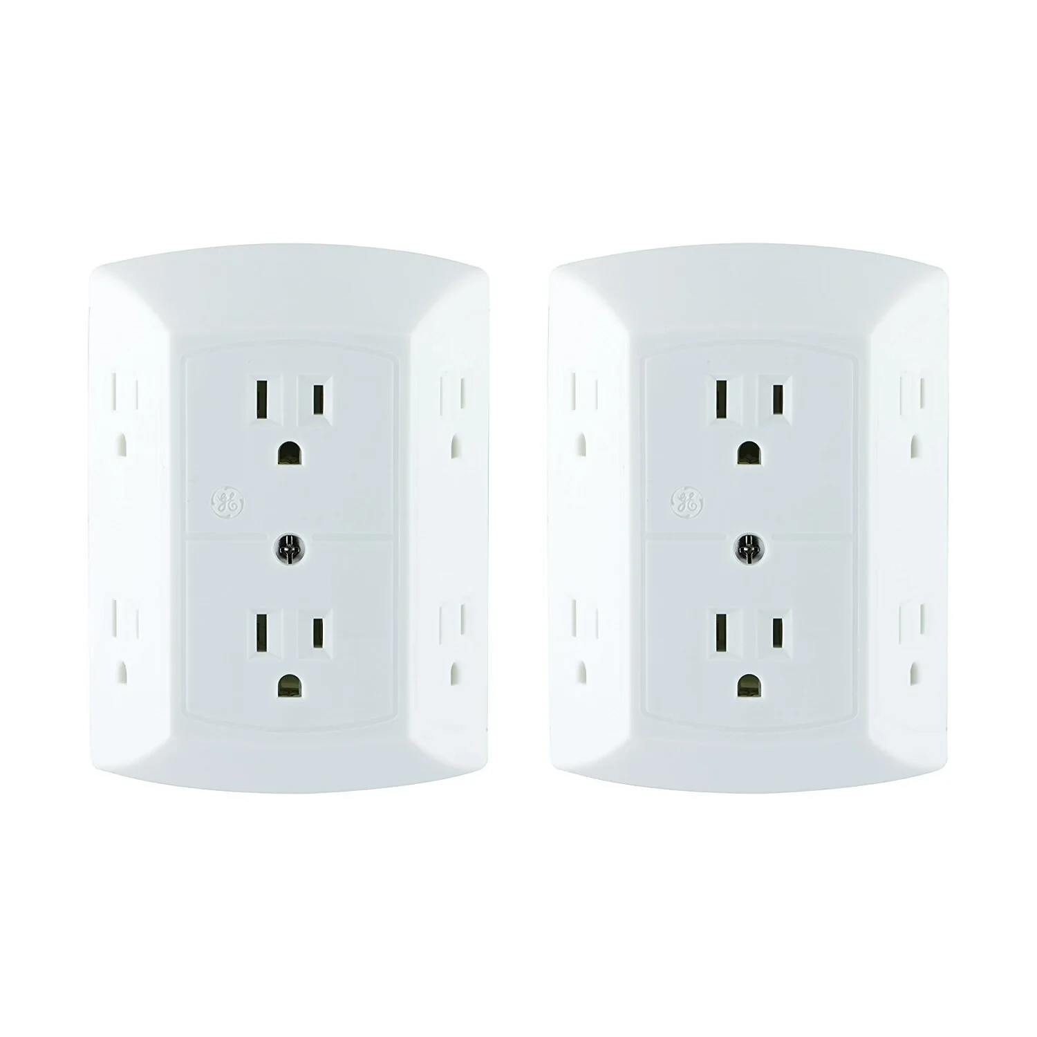 GE Grounded Adapter Spaced Six 6 Outlet Tap Converter Wall Electrical Socket