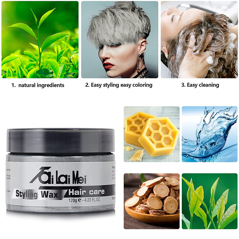 Temporary Silver Gray Hair Wax 4.23Oz, Instant Hairstyle Mud Cream, Hair Pomades