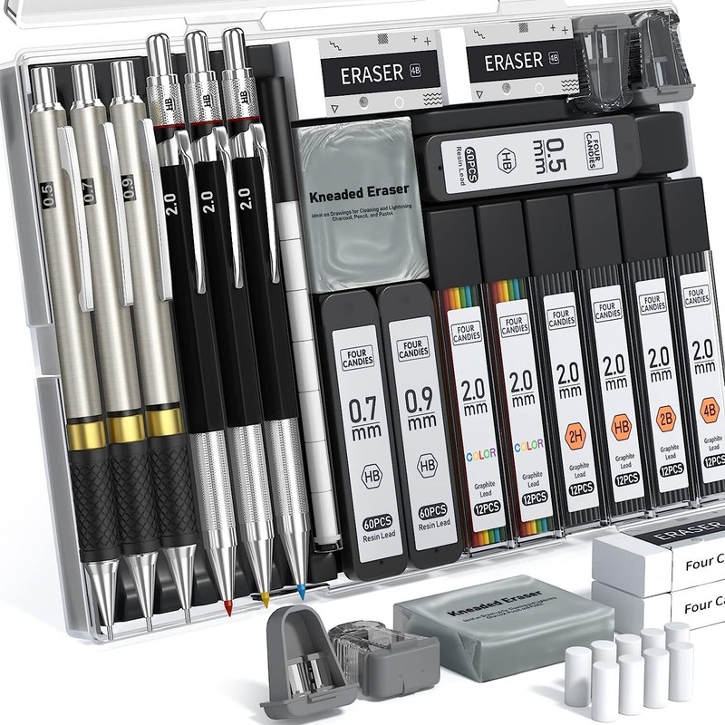S Set Metal Artist Drafting Pencil 0.2, 0.5 , 0.7,0.9