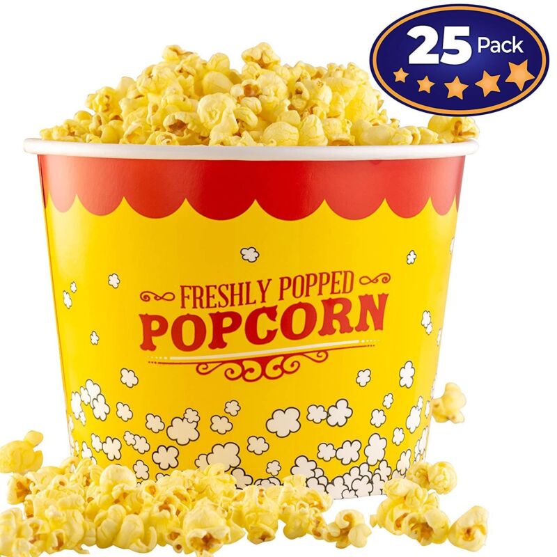 [25 Pack] Large 85 Oz Disposable Movie Theatre Popcorn Bucket by Avant Grub