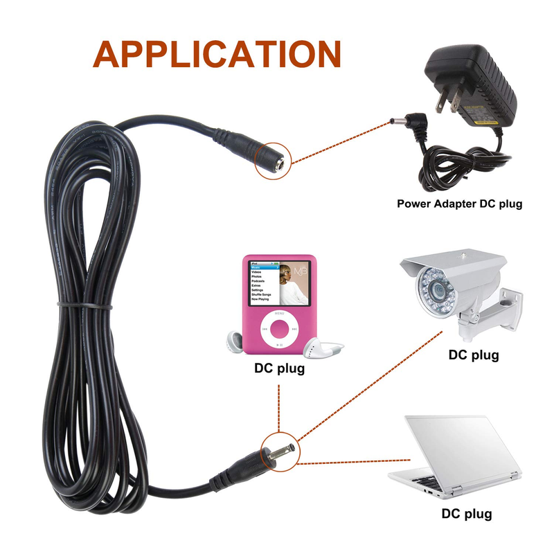 10Ft DC Power Adapter Extension Cable, 3.5Mm X 1.35Mm Male to Female Jack DC 5 V