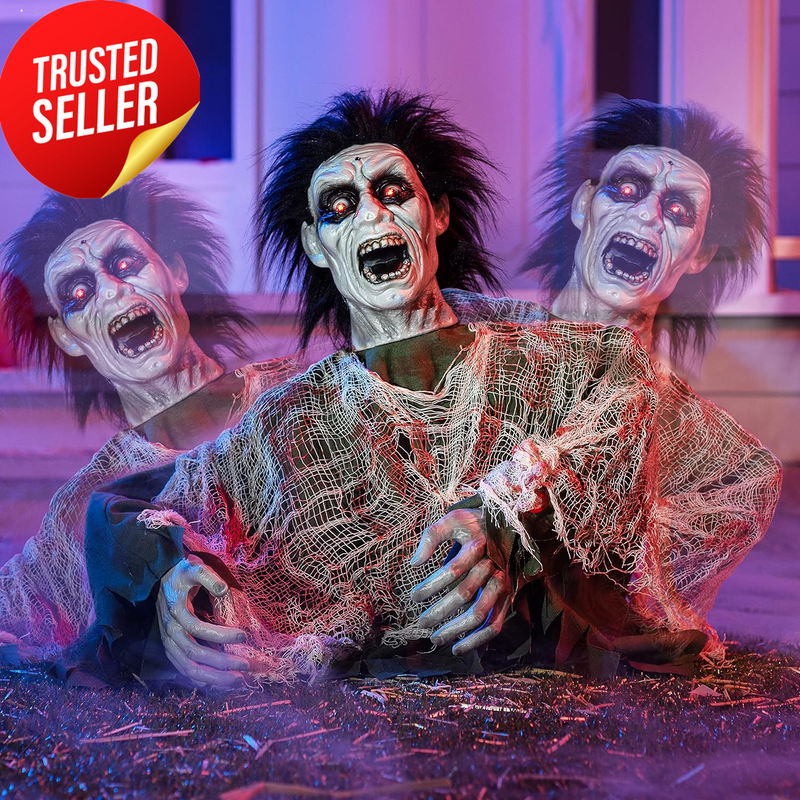 Halloween Animatronic Zombie Groundbreaker Decoration Sound Glow Eyes Yard