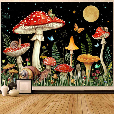 Red Mushroom Tapestry Moon Star Tapestries for Bedroom Aesthetic Starry Night Gr
