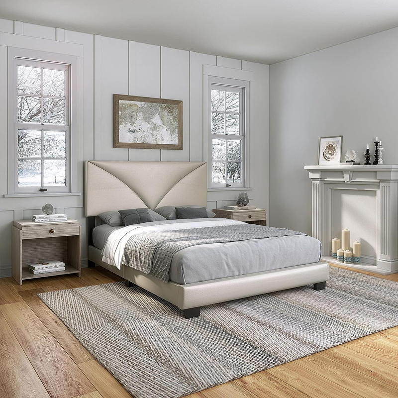 With Fabric Upholstered Adjustable Headboard And