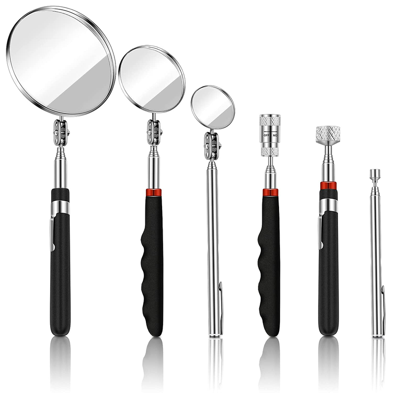 6 Pieces Telescoping Inspection Mirror Mechanic Magnet Stick Pick Up Tool Round
