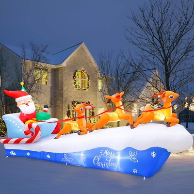 10FT Christmas Inflatables Outdoor Decorations, Santa Claus Sleigh Inflatable
